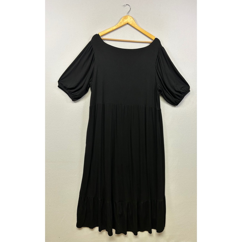 Terra & Sky Boho Cottagecore Women 1X Black Tiered High-Low Puff Sleeve Dress - Picture 2 of 9